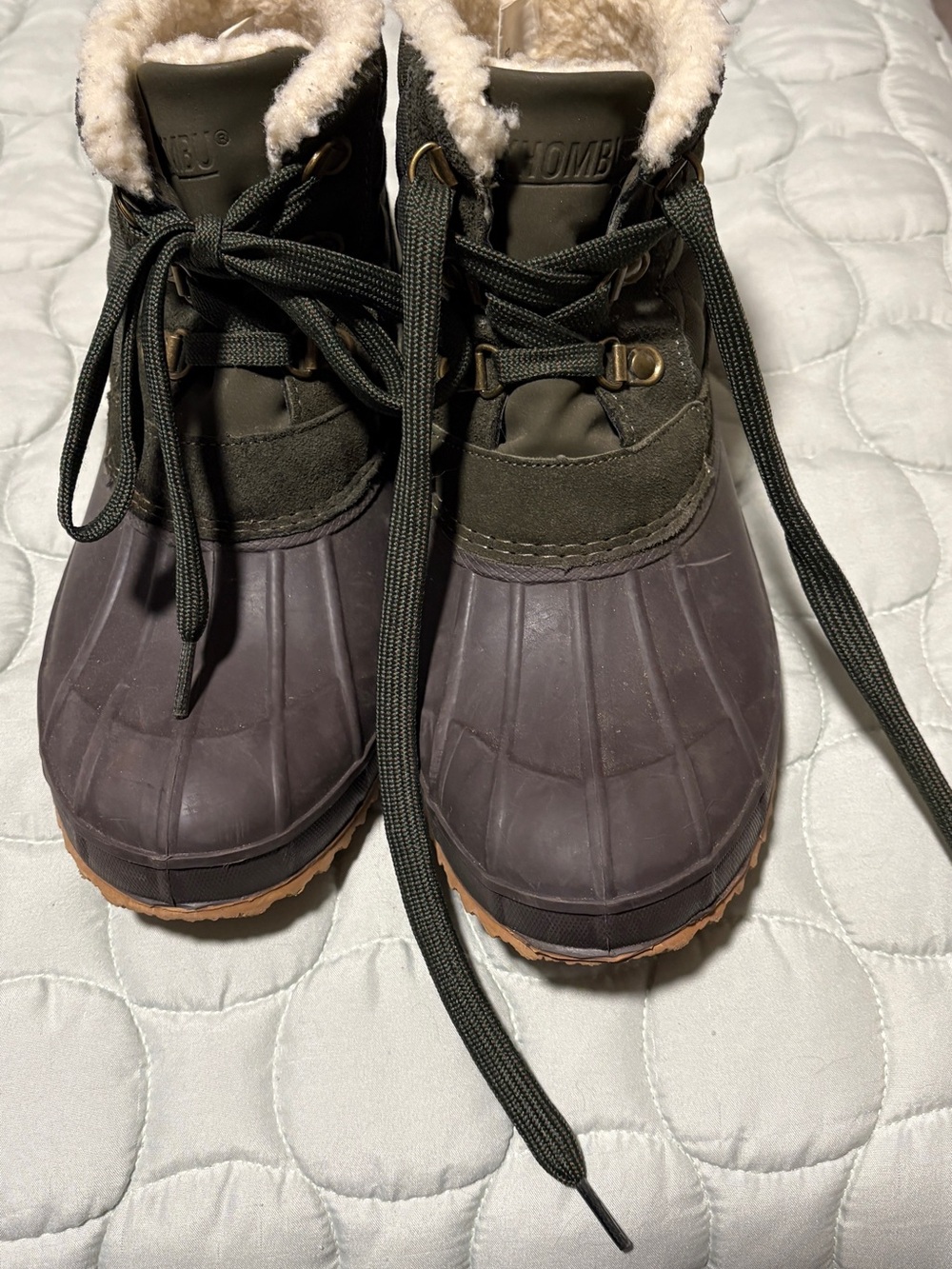 Insulated Olive Green Winter Duck Boots - Cozy Fleece Lining